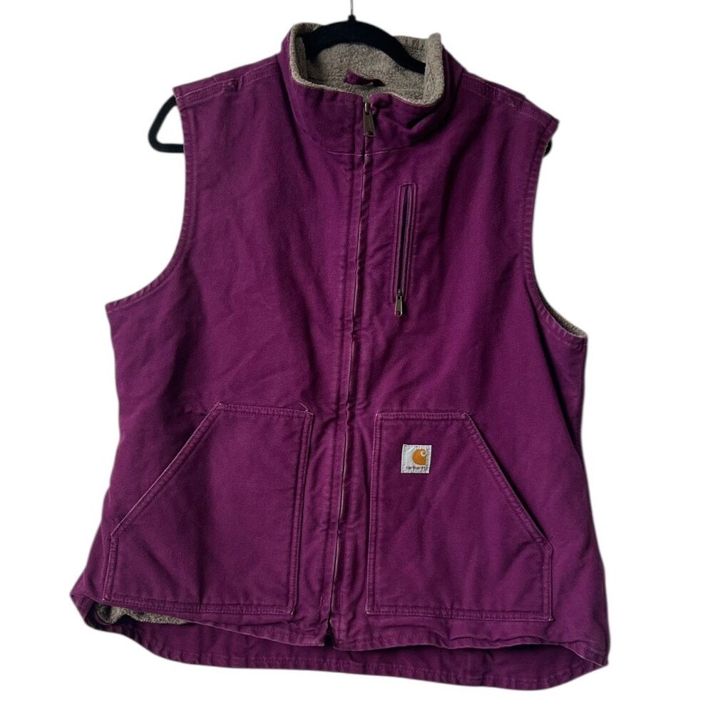 Carhartt Purple Sherpa Lined Duck Canvas Women Vest Size L - Picture 1 of 13